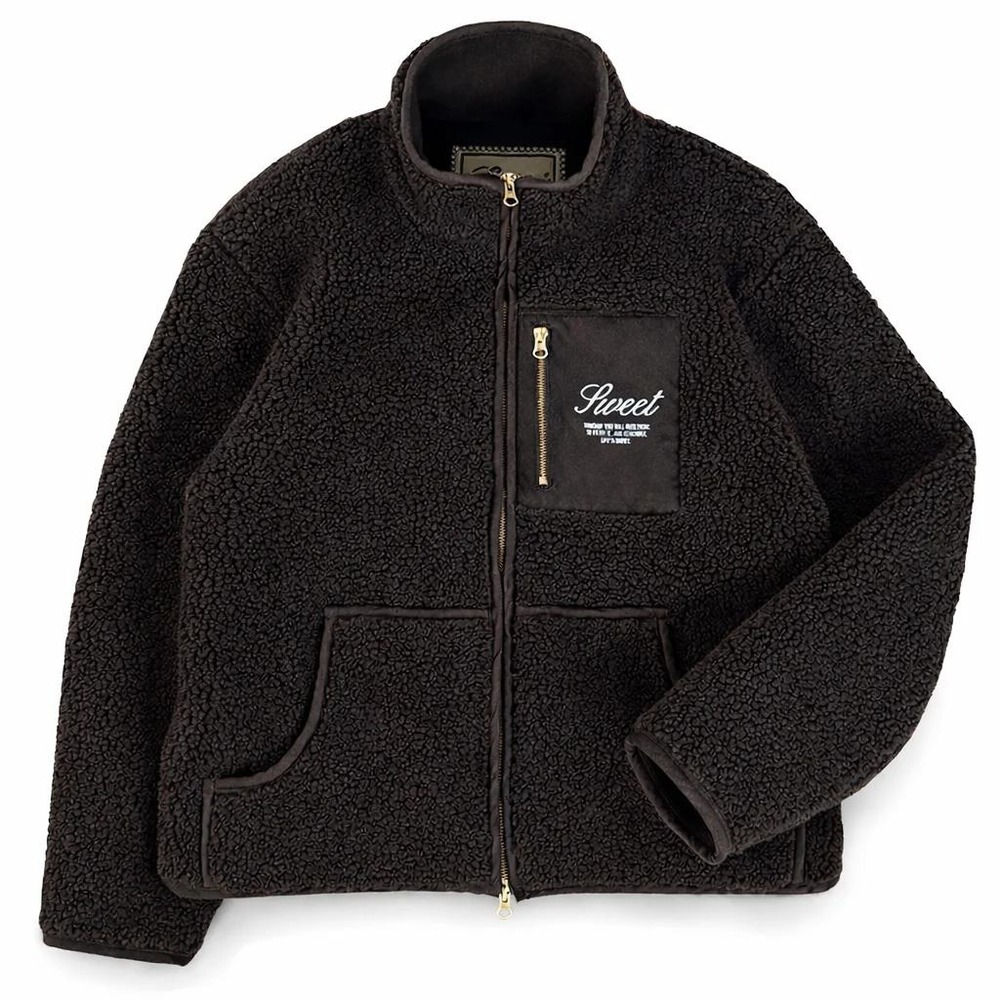 Sweet Sherpa Fleece Jacket Mens L Brown Excellent Full Zip Mock Neck Portugal